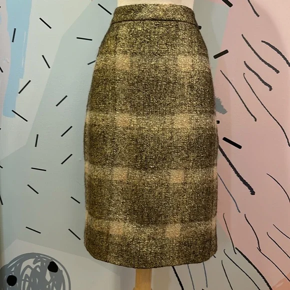 JCrew Collection Metallic Plaid Italian Wool Pencil Skirt - Picture 2 of 8